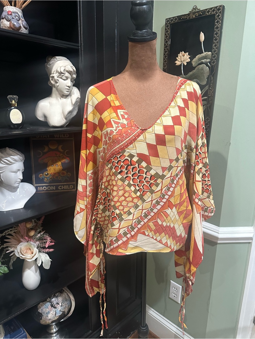 Unique Spectrum Retro 70s Chiffon Dolman Sleeve Top – Adjustable Fit (XS–XL)